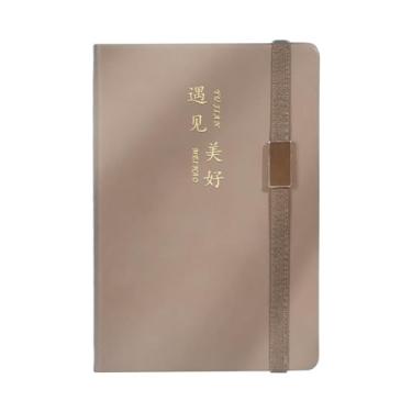 Imagem de Joucien Caderno minimalista criativo para escritório de negócios A5 com alça Ledger- (110 folhas) imitação de couro - Cor cáqui A5