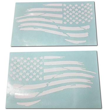 Imagem de Az Auto Graphics Par de caminhão de carro com bandeira americana ondulada (10 x 18 cm, branco brilhante)