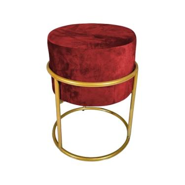 Imagem de Puff Decorativo Redondo Base De Ferro Dourada Tecido Veludo Marsala
