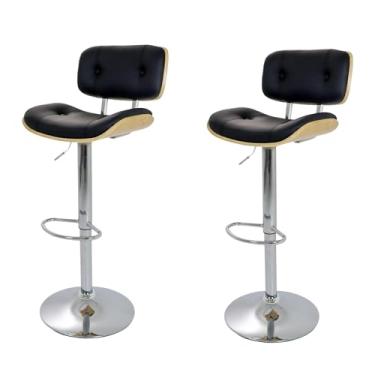 Imagem de Kit 2 Banquetas Lux Wood Altura Ajustável, Giratória, para Cozinha, Bar e Jantar Preta