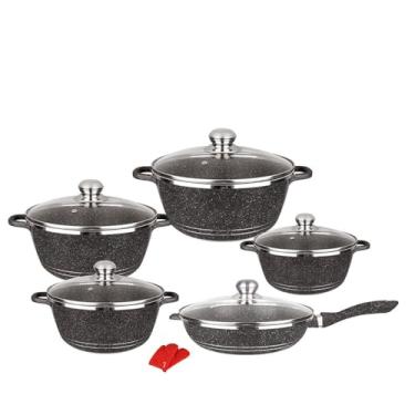 Imagem de Conjunto de panelas e frigideiras antiaderentes Pan Maifan Stone Frigideiras antiaderentes 12 peças Conjunto de panelas Conjunto de panelas para cozinhar, cinza, um