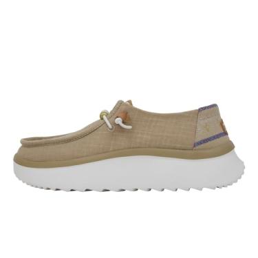 Imagem de Hey Dude Tênis feminino Wendy Peak Baja Stripe Tan tamanho 8 | Sapatos femininos | Mocassins femininos sem cadarço | Confortável e leve