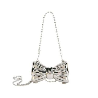 Imagem de zaoalife Mini bolsa de noite, bolsa transversal de metal para meninas, crianças, mulheres, bolsa de ombro com laço, concha e estrela de coração para casamento?, Prata