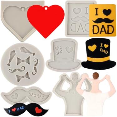 Imagem de Sijiangmold Moldes para o Dia dos Pais Molde de silicone I Love Dad Moldes de barba bigode moldes de gravata borboleta para decoração de bolos topo de cupcake doces chocolate pasta de goma conjunto de