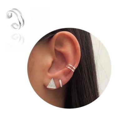 Imagem de Piercing Pressão Fake Orelha Ear Em Prata 925 Maciça 2 Fios - Cute Pra