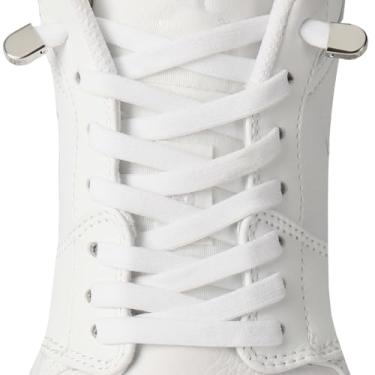 Imagem de CCSOFTIME 2 pares de cadarços elásticos para tênis, cadarços elásticos sem amarração, cordas planas para crianças e adultos, 01 branco + fivela lisa, 120cm(47in)-2 Pairs