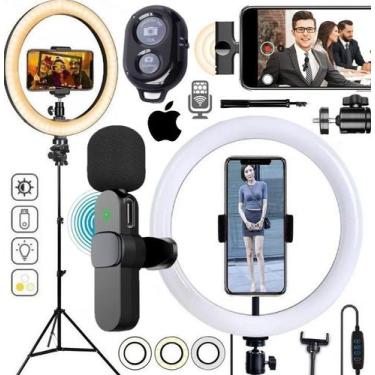 Imagem de Ring Light Completo Luminária de Led Anel Luz Com Tripé + Microfone Se