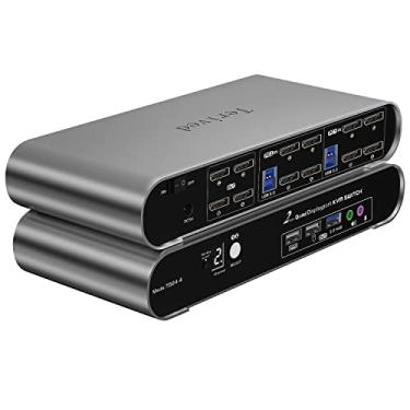 Imagem de Terived 2 Portas Dp Usb 3.0 Switch Kvm Automático Quad Monitor Dois Computadores Quatro Monitores Displayport, 8K @ 30 Hz 4K @ 144 Hz, Microfone de Áudio com Tecla de Atalho de Alumínio, Display Digit