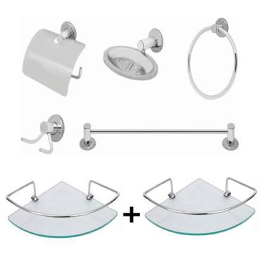 Imagem de Kit acessorios banheiro porta shampoo canto vidro 6mm 7 pcs - Tanko Sh