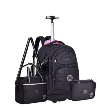 Imagem de Kit Mochila de Rodinhas Rebeca Bonbon Preta Original - Clio