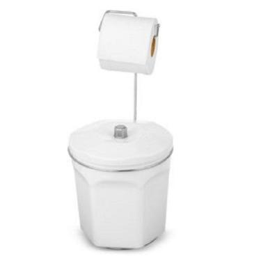 Imagem de Porta Papel Higiênico com Lixeira Branca 6L Suporte Cromado - Kit com 