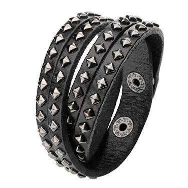 Imagem de Zysta Pulseira de couro genuíno punk rock gótico motociclista com rebite crânio crânio cravejado para homens e mulheres, One Size, Couro Metal