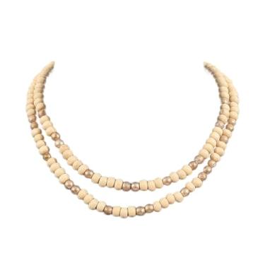 Imagem de COLORFUL BLING Colar gargantilha em camadas Boho com contas de madeira vintage natural para mulheres, joia boêmia tribal feita à mão, Madeira, madeira