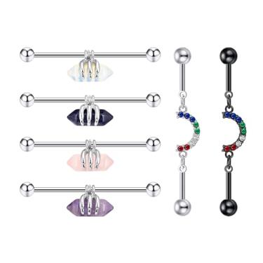 Imagem de Glupez 1/2/3/5/10 peças 1,6 mm halteres industriais Halloween aço cirúrgico CZ Ear Studs kit de piercings de orelha lábio unha cartilagem hélice lóbulo lábio nariz anéis tragus body piercing joia para