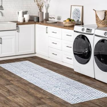 Imagem de nuLOOM Rosanne Tapete geométrico lavável à máquina, 6 x 30 cm, azul