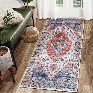 Imagem de COMSLE Tapete de área 2x4 tapete de lã sintética para entrada, tapetes pequenos laváveis persas antiderrapante tapete envelhecido tapete macio para entrada interna, quarto, sala de estar, cozinha (vermelho ferrugem)