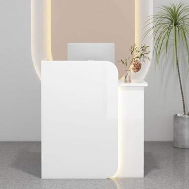 Imagem de Mesa de recepção com balcão, excelente economia de espaço, balcão frontal com gaveta com trava, mesa de escritório em casa, para salão, recepção, checkout, lobby, salão de beleza, escritório, branco,