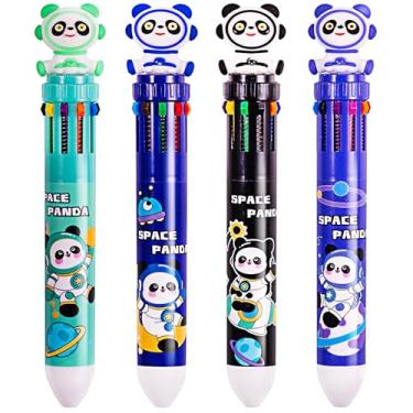 Imagem de Heliar Caneta esferográfica multicolorida de 0,7 mm, 10 em 1, canetas esferográficas retráteis, fofas, panda, para escritório, material escolar, estudantes, crianças, presentes, pacote com 4