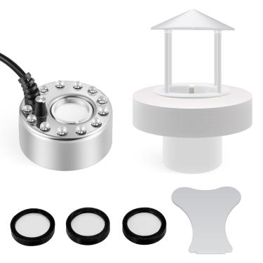 Imagem de Mxmoonant 350 ml/h névoa ultrassônica, neblina, 12 luzes de LED atomizador com protetor de respingos removível para fonte de água e pia de jardim (metal)