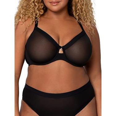 Imagem de Curvy Couture Malha transparente feminina, cobertura total sem forro, suporte sexy plus size, Hue preto, 36I