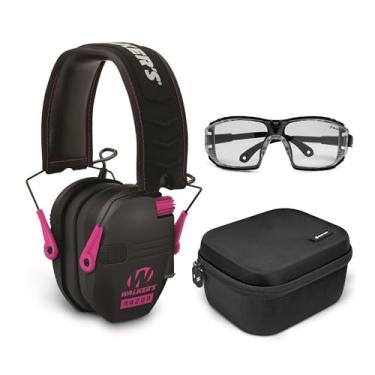 Imagem de Walkers Conjunto de protetor eletrônico Razor Slim (preto/rosa) com óculos de proteção balística e estojo de proteção e segurança (3 itens)