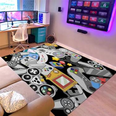 Imagem de Sunnycitron Tapetes de área de jogos, tapete de jogador, para decoração de quarto de meninos, adolescentes, 3D, controle de videogame, tapete para quarto, sala de estar, sala de jogos, cinza, preto