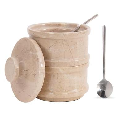 Imagem de Radicaln Adega de sal dupla feita à mão de mármore marrom 12,7 cm e açúcar mascavo – 5 cm cada pote de ervas acessórios de cozinha – ideal para joias, manteiga, açúcar e decoração de casa