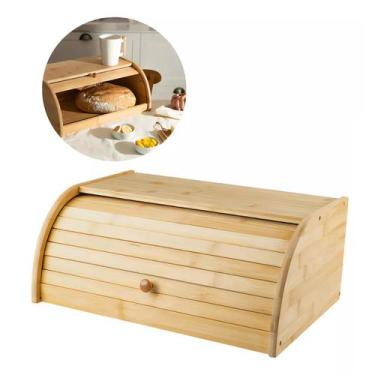 Imagem de Porta Pães Bolos Alimentos Tampa Retrátil Pão Bambu E Mdf - Kadê