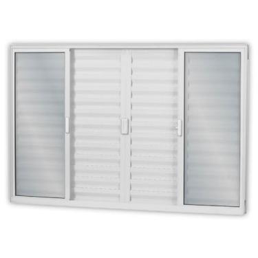 Imagem de Janela de Alumínio Veneziana de Correr 120x120cm 6 Folhas 2 Fixas com Vidro Liso Soft MGM Branco