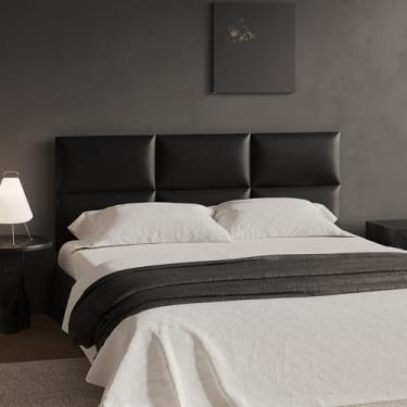 Imagem de MAQQL Cabeceira de parede preta adesiva – encosto de cama modular de 6 peças para camas queen size, 60 x 30 cm cada, fácil de instalar, à prova de som e cabeceira decorativa para quartos modernos