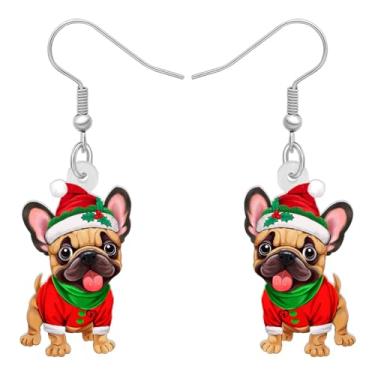 Imagem de RAIDIN Brincos pendentes de acrílico fofos para cães de estimação de Natal para mulheres, meninas, crianças, decorações de festas de fim de ano, joias de anime e filhotes, presentes para amantes de