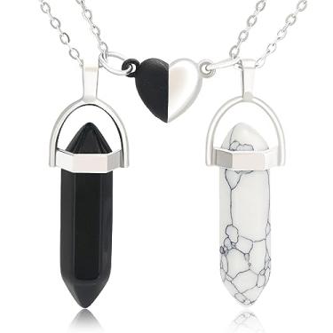 Imagem de MISS RIGHT Colares de cristal para casais combinando amizade para mulheres e homens com pingente magnético de coração, delicado quartzo rosa melhor amigo melhor amigo colar para 2 meninas, 17.72 inches, Cristal, Quartzo