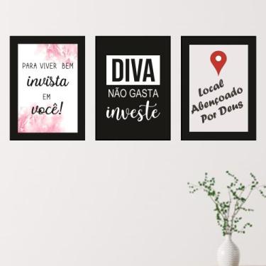 Imagem de Quadros Salão Beleza Mulher Diva Frases Kit 3 Peças 20x28cm - CAMALEÃO