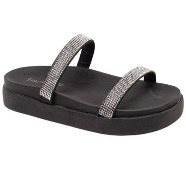 Imagem de Tamanco Feminino Plataforma Papete Flat Chinelo  Brilho Tira Strass Vi