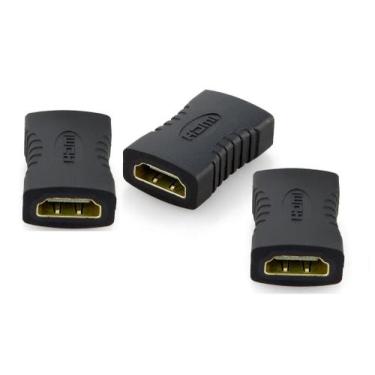 Imagem de Kit 3 emenda fêmea conector hd extensor preto para cabo hdmi - TELA