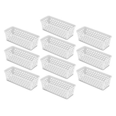 Imagem de Kit 10 Cestos Organizador Multiuso 28x11x8cm Transparente Preto Branco