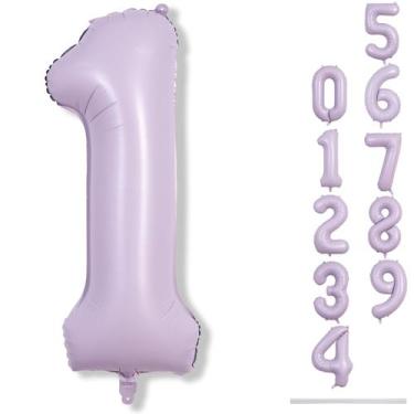 Imagem de Balão Numérico Lingqiang 40cm Roxo Claro - Ideal para 1º Aniversário
