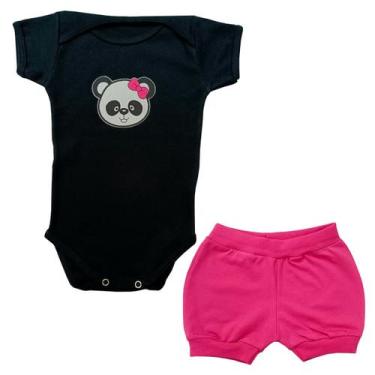 Imagem de Conjunto Body Panda Laço Rosa Manga Curta + Shorts - Mellane Baby, P, 