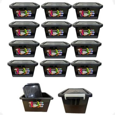 Imagem de Kit 12 Caixa Organizadora Multiuso Preta Com Trava 10 Litros - Arqplas