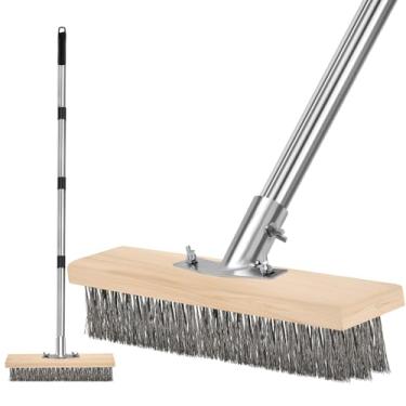 Imagem de GHWMYD Escova de arame resistente, vassoura multifuncional para limpeza de jardim, vassoura ampla de metal com alça removível de 164 cm para pavimentadoras de decks, pátios, passarelas, piso de