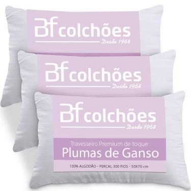 Imagem de Kit 3 Travesseiros Fibras Toque Pluma de Ganso 100% Algodão Percal 300 Fios Premium Antialérgico 50x70cm - bf Colchões