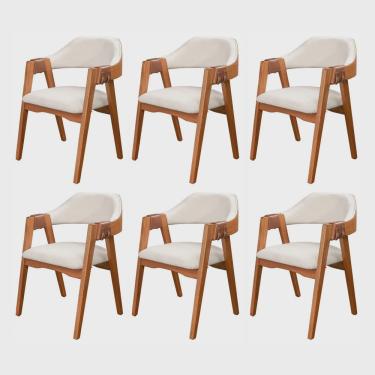 Imagem de Conjunto com 6 Cadeiras de Madeira 100% Maciça, Estofada e Braço em Couro Original Bélgica