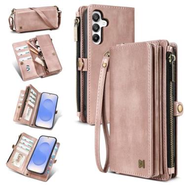 Imagem de QIXIU Capa carteira para Samsung Galaxy S25 (comporta batom, fones de ouvido, etc.), capa de telefone magnética portátil multifuncional de couro sintético com bloqueio RFID, alça de ombro e alça de