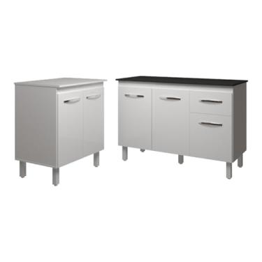 Imagem de Mobília Decor, Balcão Para Microondas ou Forno Branco e Armário Aline 118 cm Cozinha Gabinete Branco com Tampo Tampão Preto