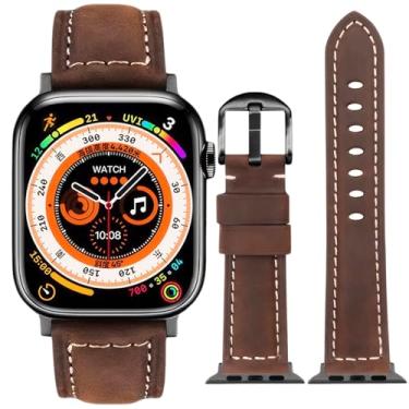 Imagem de Pulseiras de couro masculinas compatíveis com Apple Watch Series Ultra 10, 9, 8, 7, 6, 5, 4 e 3 SE, de 49 mm, 46 mm, 44 mm, 42 mm, 45 mm, 46 mm, 49 mm (marrom escuro, 42 mm, 44 mm, 45 mm, 46 mm e 49