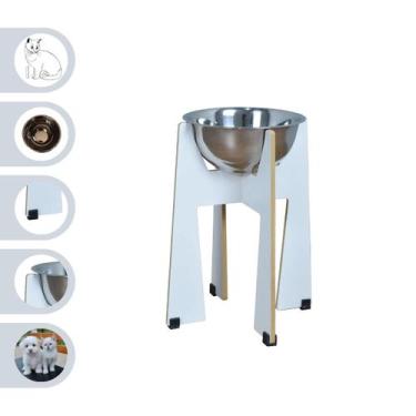 Imagem de Comedouro Elevado Pet Gato Cachorro MDF Torre Grande 30 cm - Inox - Ma
