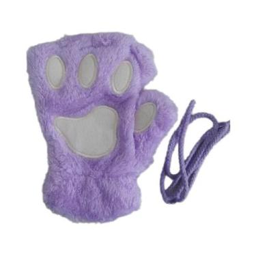 Imagem de Luvas de Pata de Gato Femininas - Macias, Quentes e Sem Dedos, Roxo