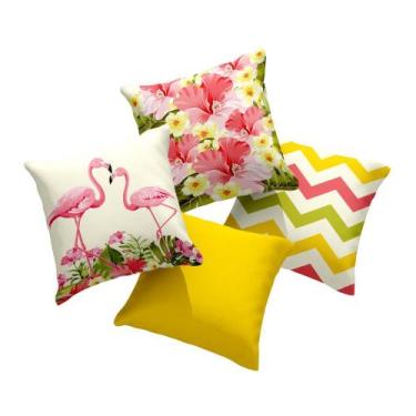 Imagem de Kit 4 capas de Almofada estampa digital flamingo - Linha Suave 8020 - 