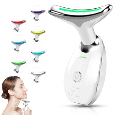 Imagem de Dispositivo de beleza facial, massageador facial para cuidados com a pele, baseado em LED de tripla ação, tecnologias térmicas e de vibração, luz LED vermelha e azul, massageador de rosto e pescoço