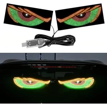 Imagem de 2 peças de luz de olho de diabo para para-brisas de carros, luz de LED Plug & Play USB com 11 modos de luz de sinalização olho de demônio para SUVs, caminhões, trailers (verde)